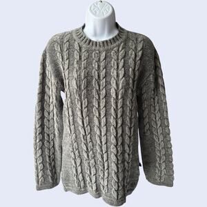 Ahmad XS Cozy Cable Knit Sweater Olive Green Crew Neck Pullover 90s Casual